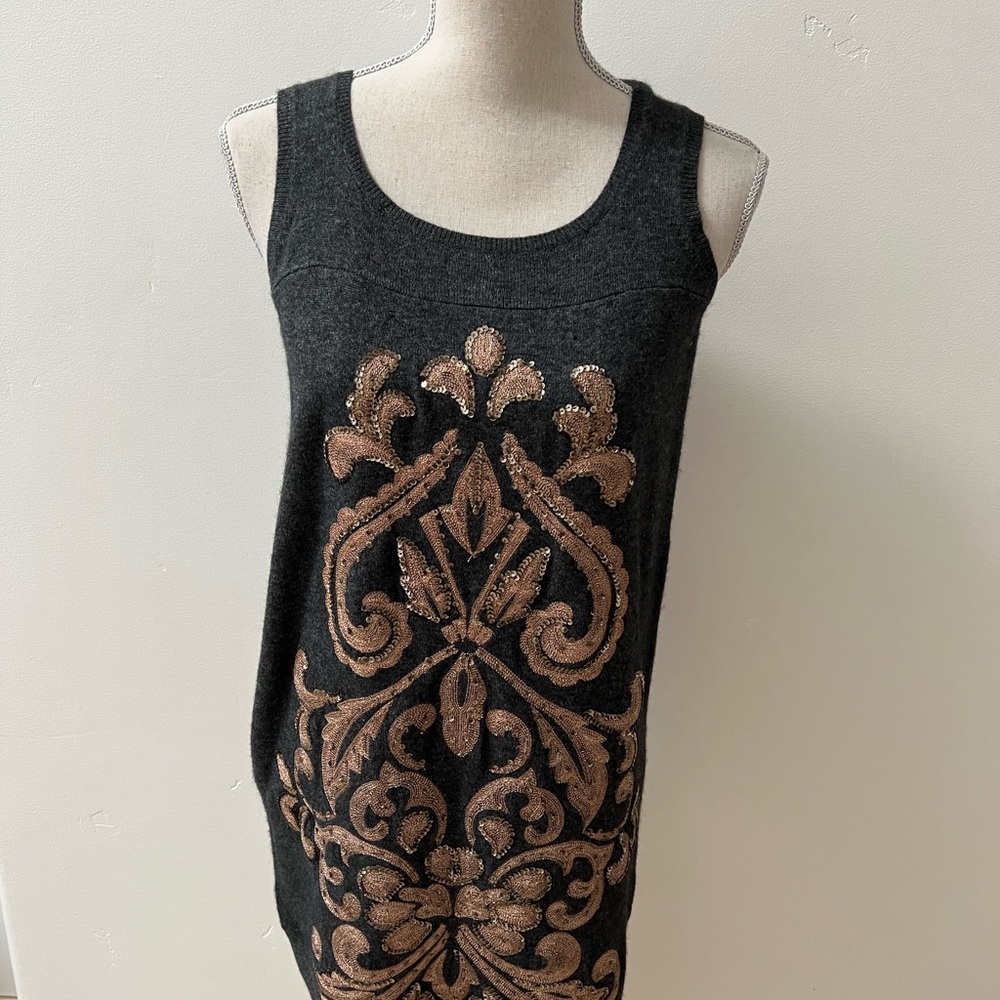 NANETTE LEPORE GRAY CASHMERE BLEND DRESS/tunic, copper sequin detail, XS, $195